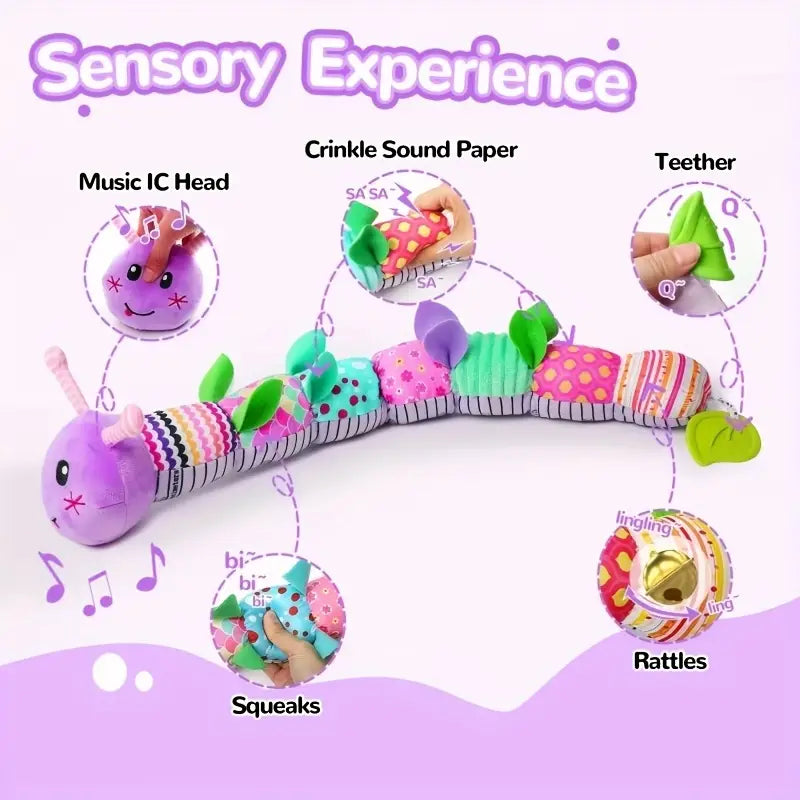 1pc Interactive Plush CATERPILLAR Toy with Music, Sensory Rustling & Texture Features
